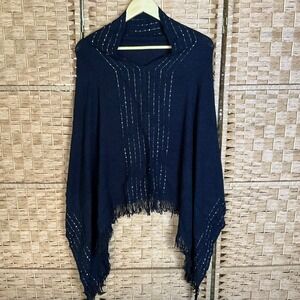 Unlabeled Black Shawl Wrap Fringe Sparkle Cape Poncho One‎ Size Boho Bohemian